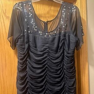 Navy Ruched Sequin Dress